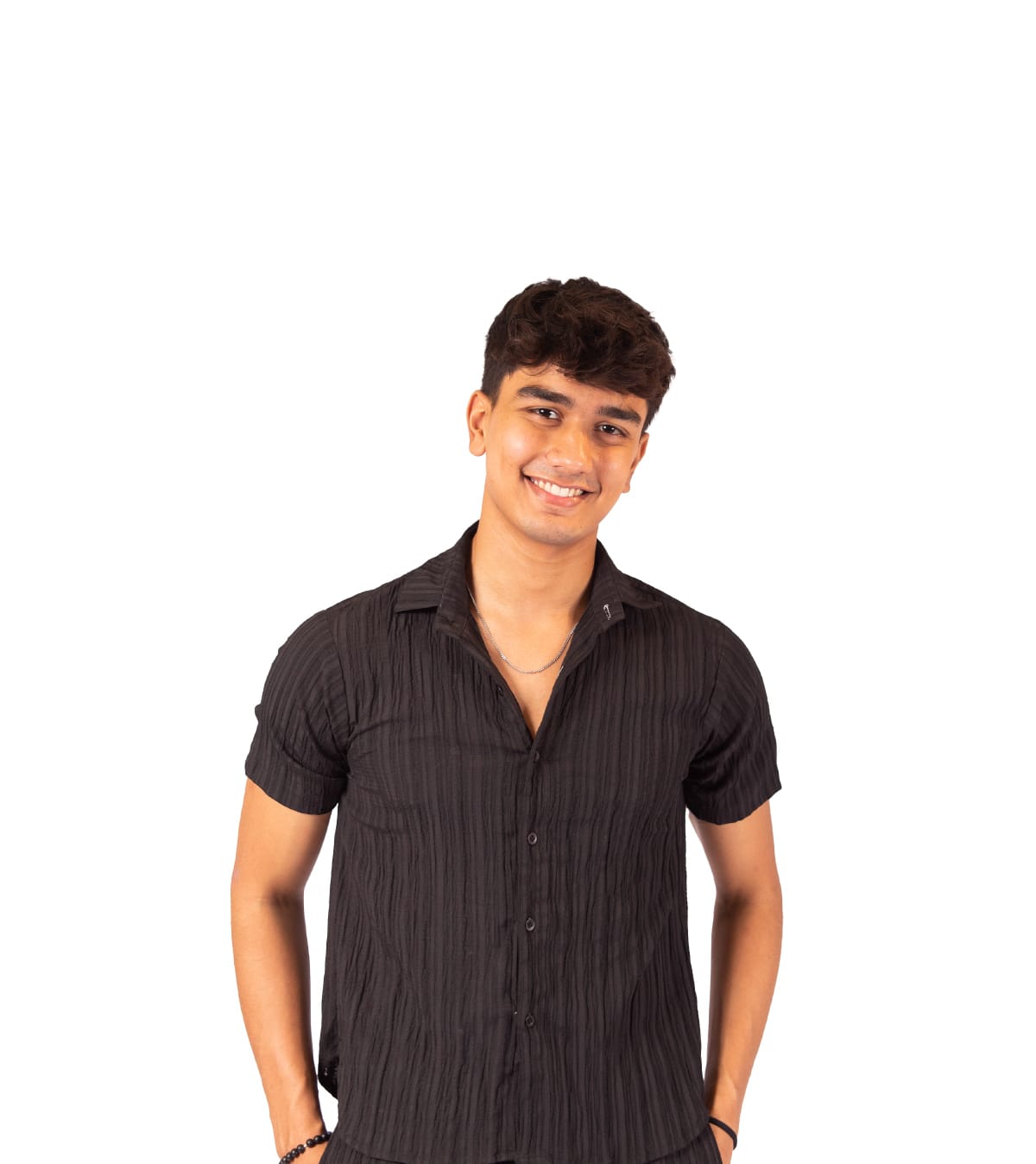 black textured button down shirt
