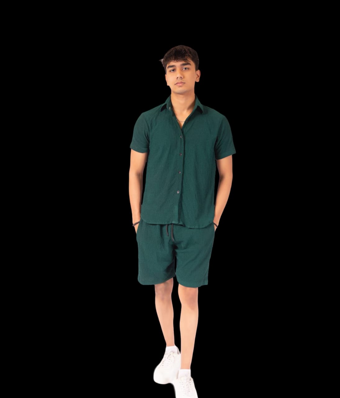 Green textured button down cord set