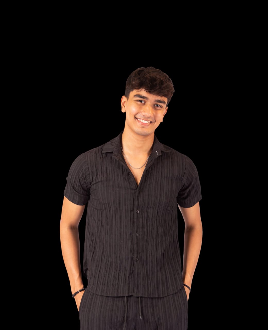 BLACK TEXTURED BUTTON DOWN CORDSET
